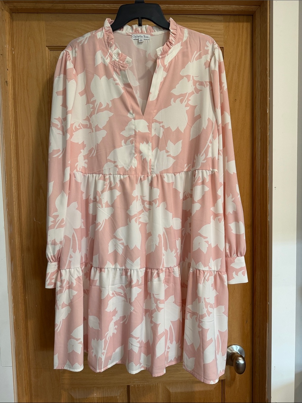 Pink & White Floral Long Sleeve Tiered Dress